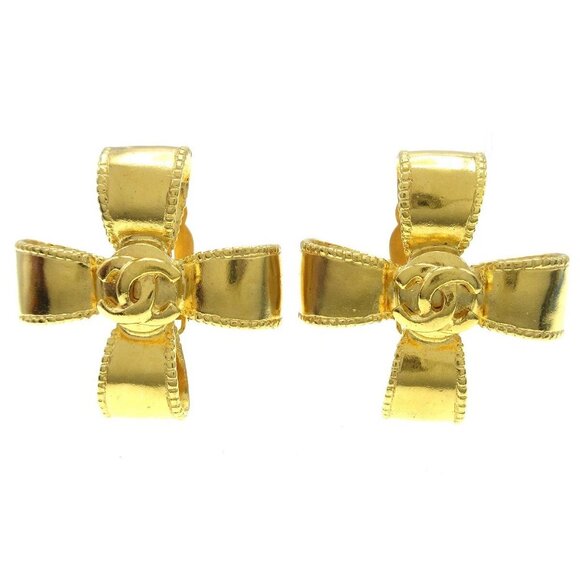 Chanel Cross Earrings Clip-On Gold - Picture 1 of 5